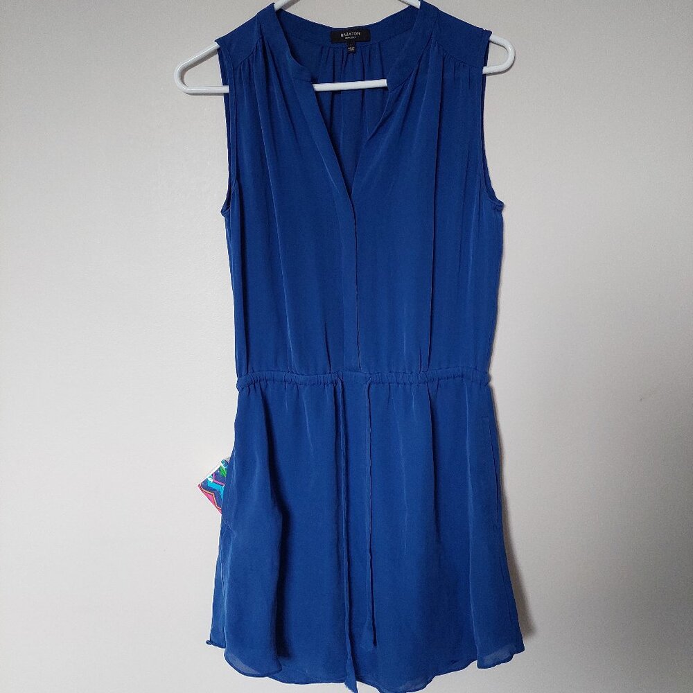 Babaton benedict dress Blue 100% Silk Mini Drawstring Lined Women's Size S
